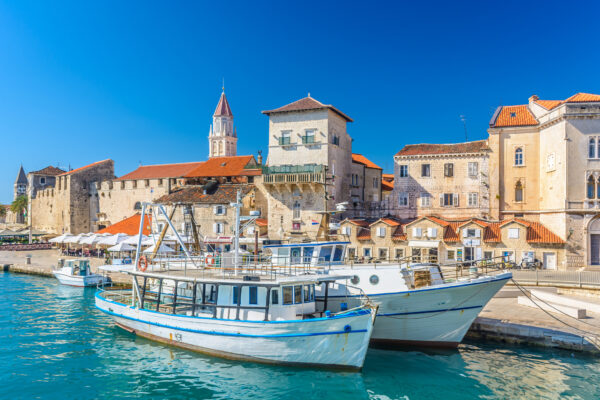 Scenic outdoors public view at Trogir town promenade, Croatia Europe.