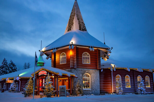 EUROPE, FINLAND, ROVANIEMI, DECEMBER, 2018 - Snow covered wooden
